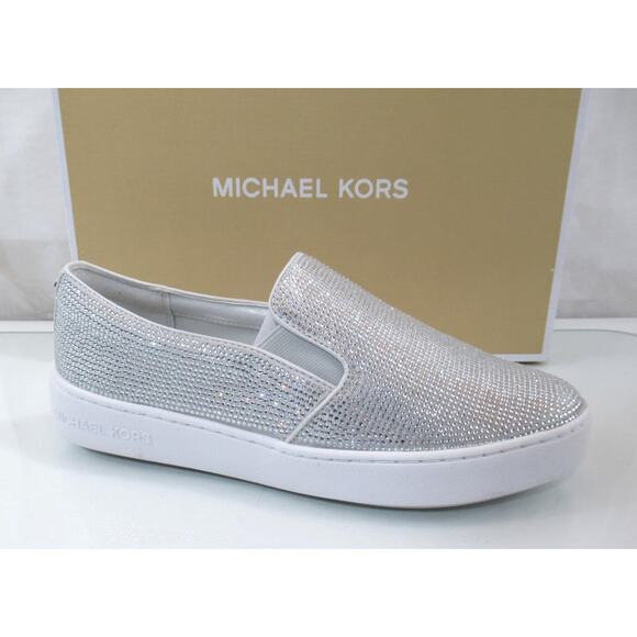 Michael Kors Keaton Slip On Sneaker Hot Fix Stone MK Logo Light Slate - Picture 1 of 8